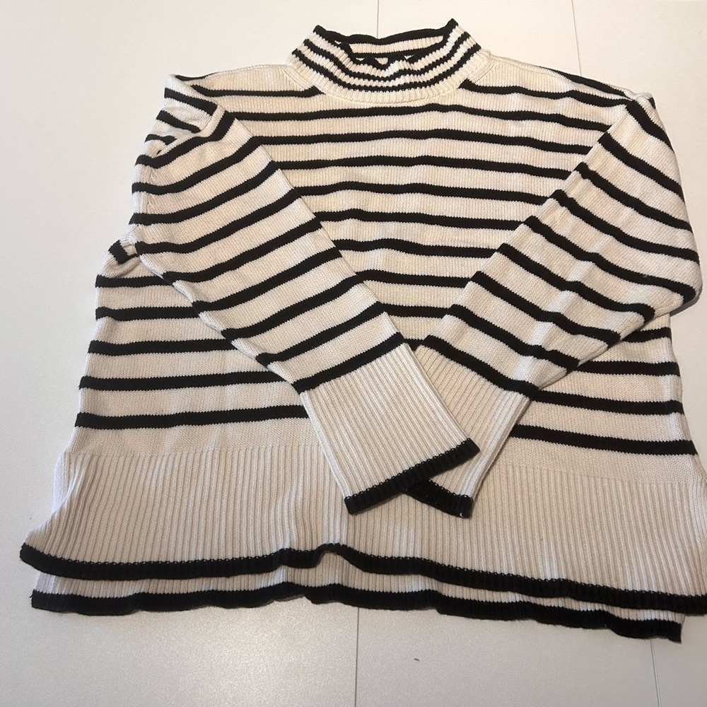 Lucky Brand Black and Cream Striped Turtleneck Sweater